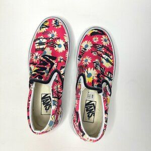 Vans Classic Slip On Floral Pink Black Graffiti Skate Shoes Size 7.5 Womens